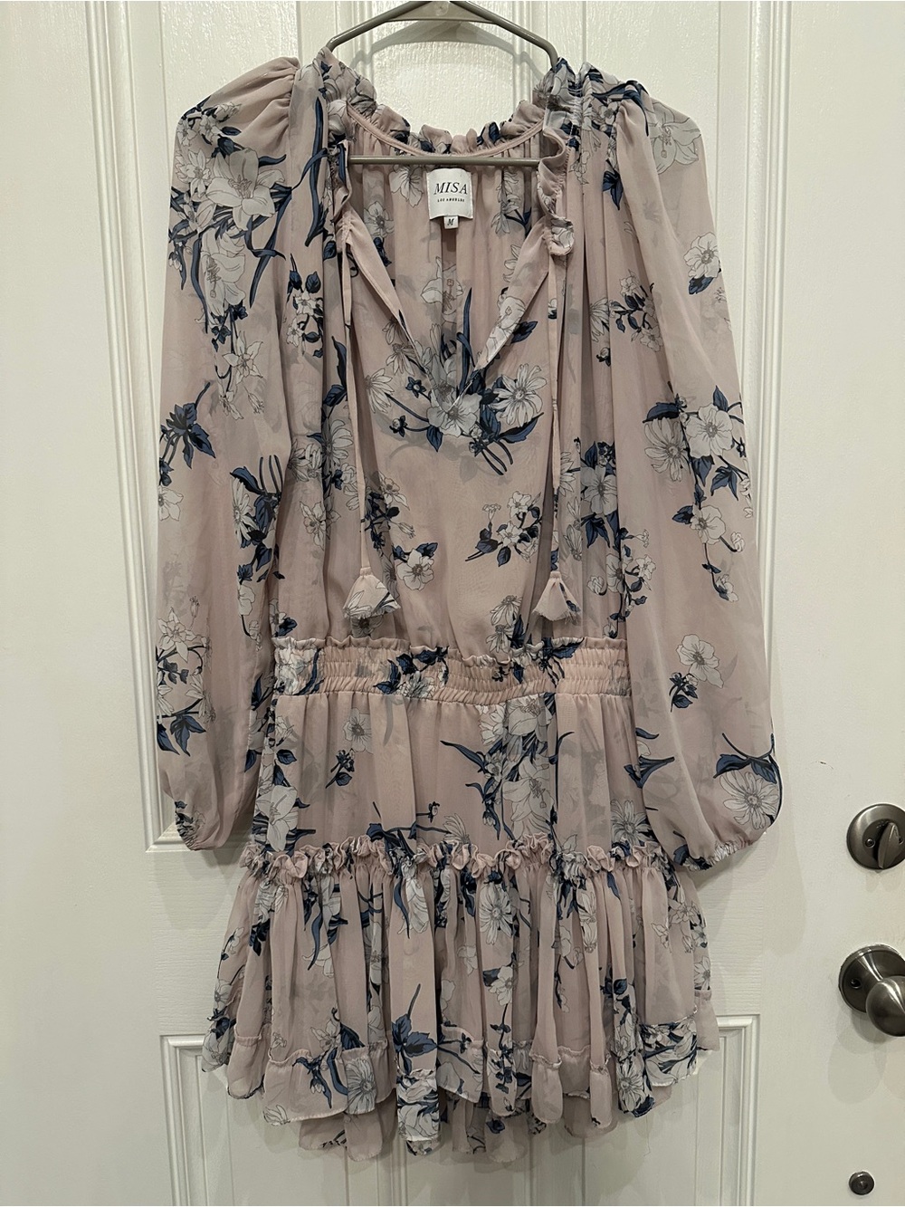 Misa Los Angeles Dusty Blush Floral Long-Sleeve Ruffle Mini Dress
